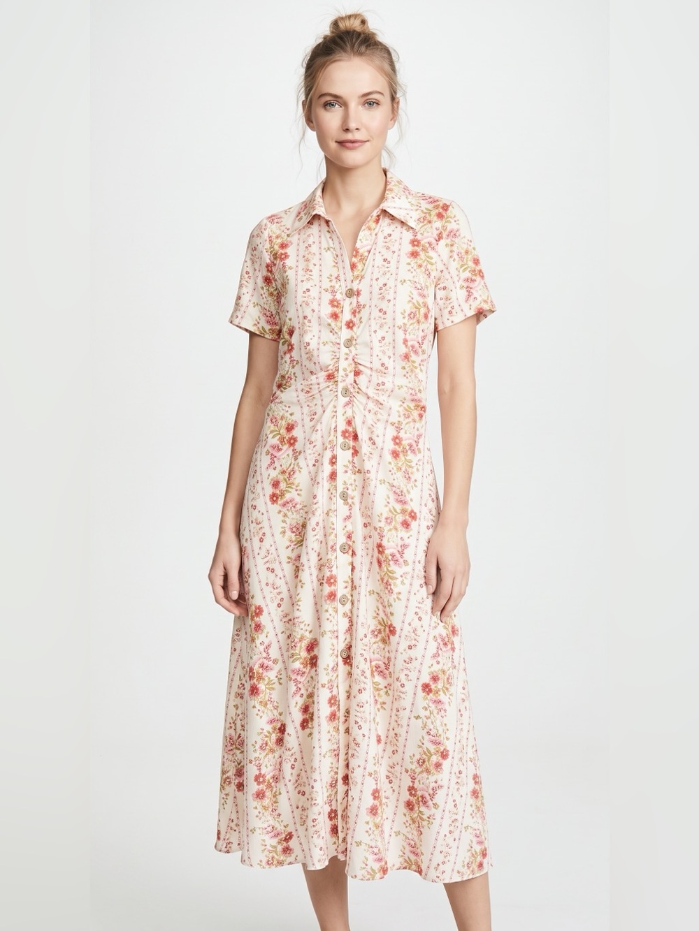Fashion Nova Floral Button-Front Maxi Dress in Blush Pink and Cream